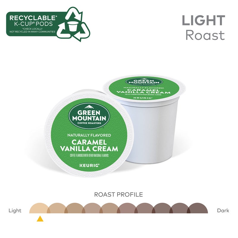 Green Mountain Coffee Roasters Caramel Vanilla Cream, Single-Serve Keurig K-Cup Pods, Flavored Light Roast Coffee, 24 Count - Image 4